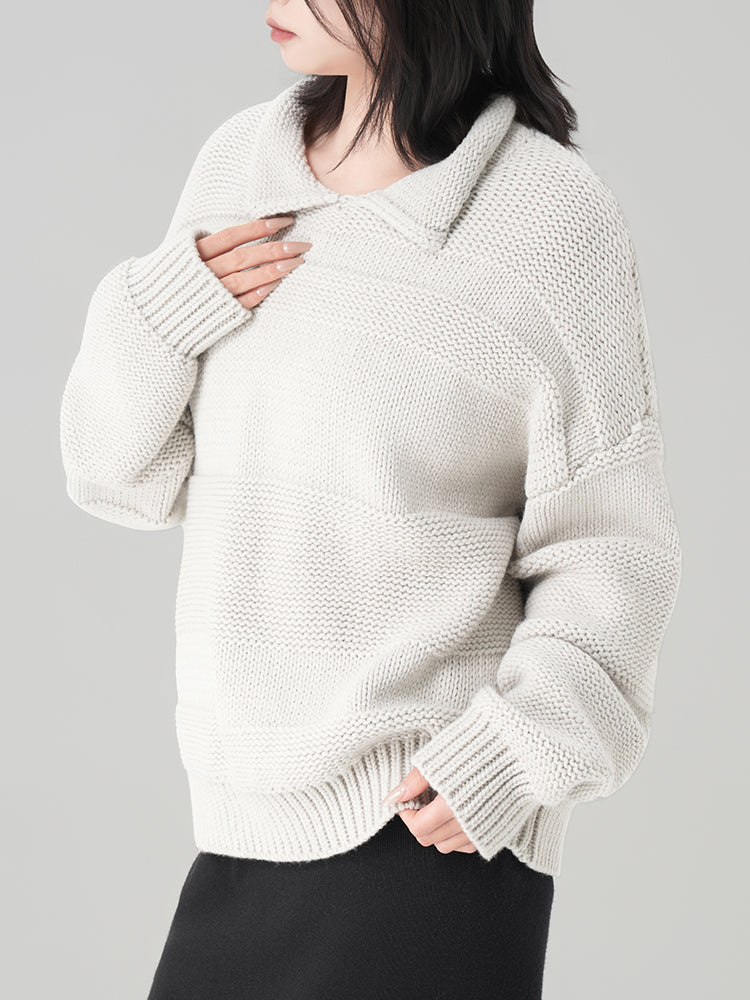 太め糸のリブ編みクルーネックセーター