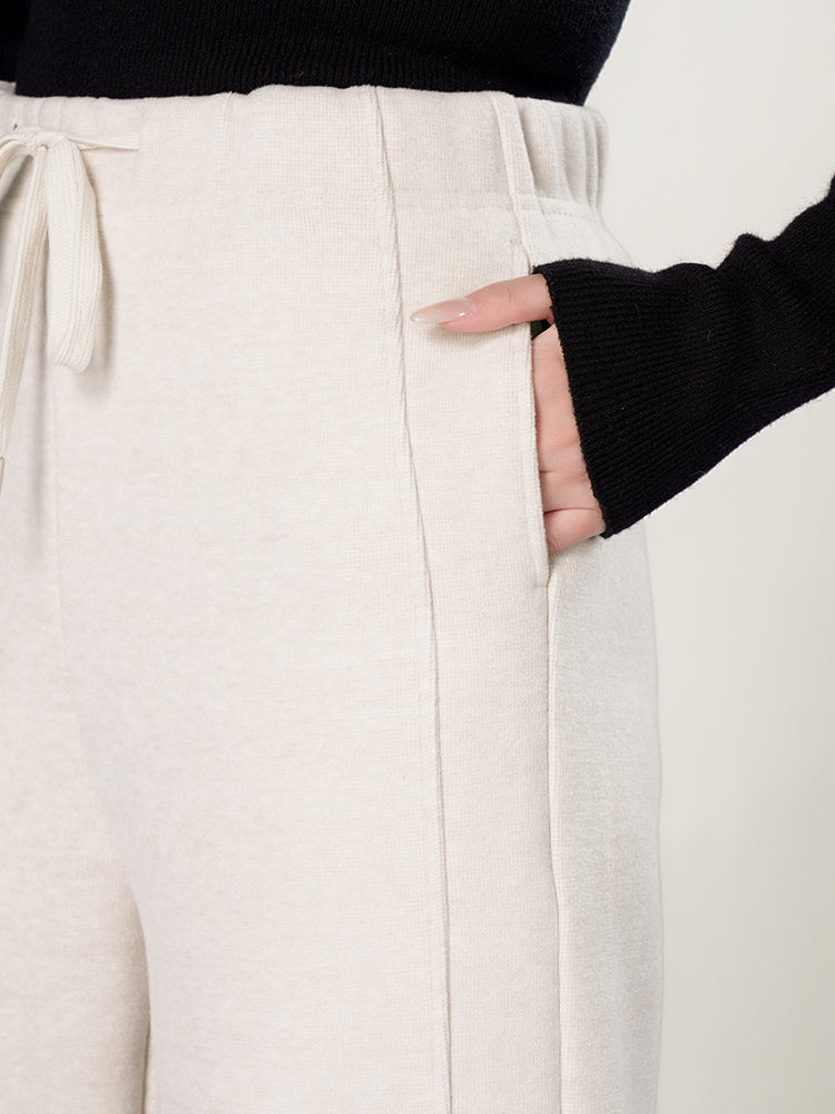 ウールシルク混糸厚手ワイドパンツ