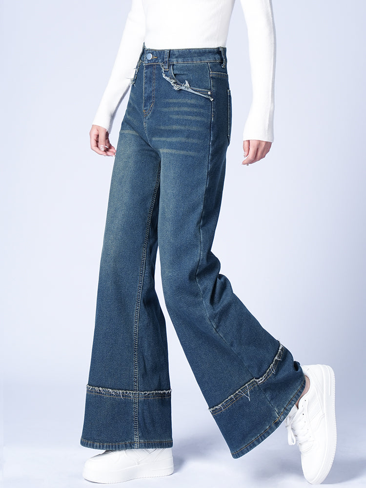 ハイウエスト裏起毛ワイドデニムパンツ