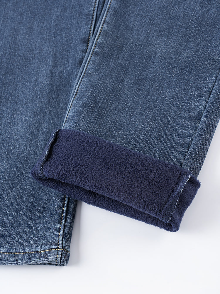 ブラック裏起毛ハイウエストデニムパンツ