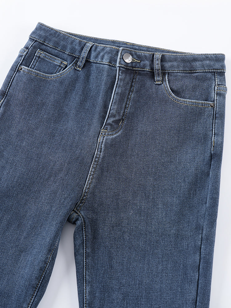 ブラック裏起毛ハイウエストデニムパンツ