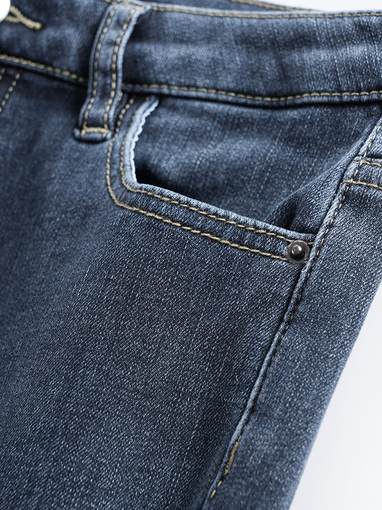 ブラック裏起毛ハイウエストデニムパンツ