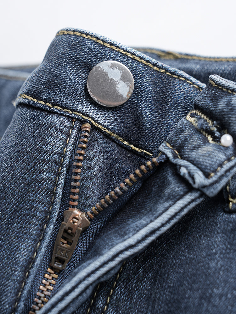 ブラック裏起毛ハイウエストデニムパンツ