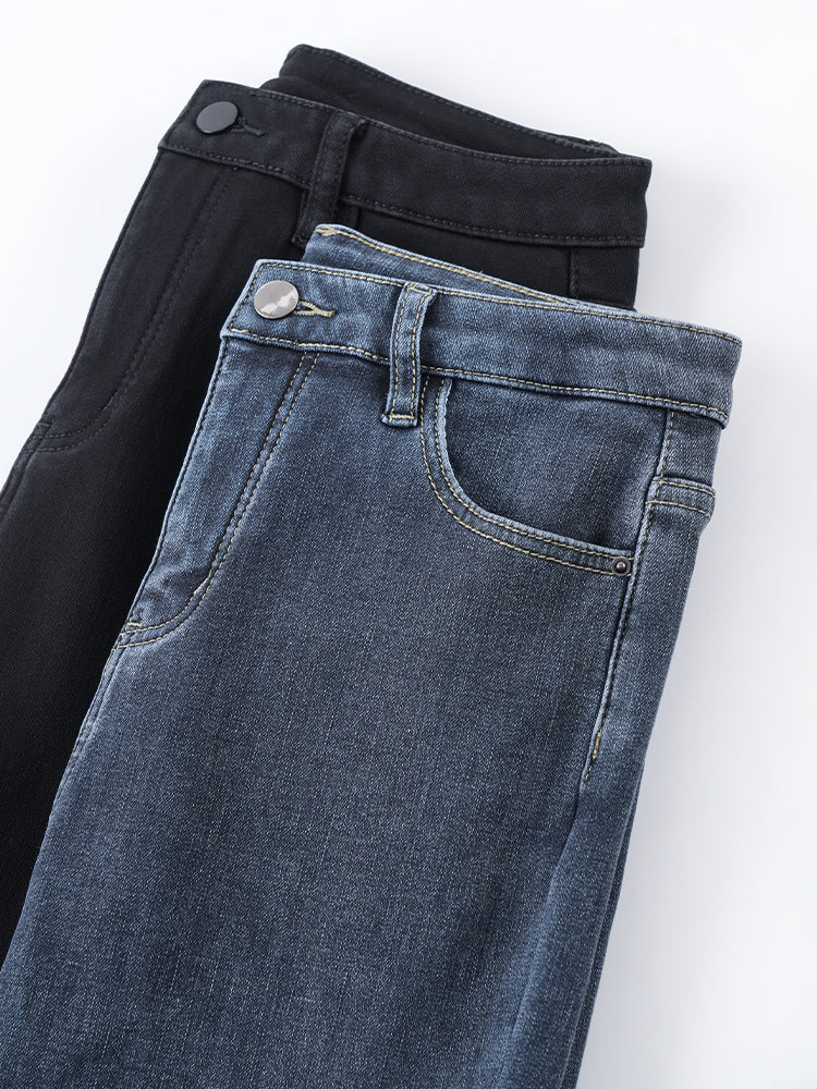 ブラック裏起毛ハイウエストデニムパンツ