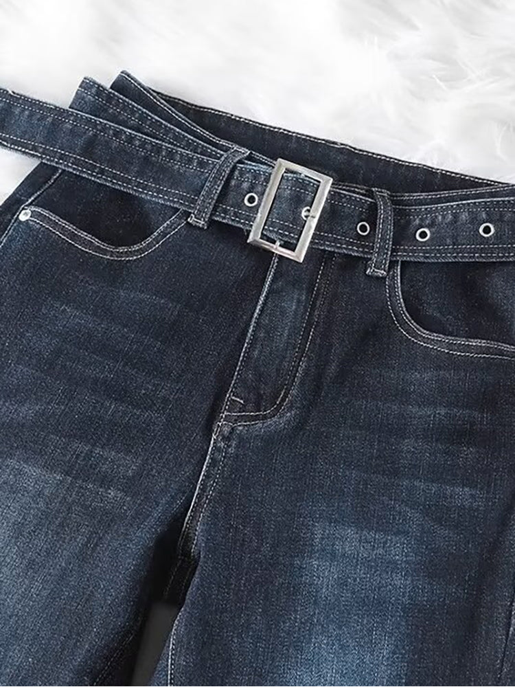 【ハイウエスト 微ラッパデニムパンツ】 ヒップアップ 脚長効果 スタイルアップ