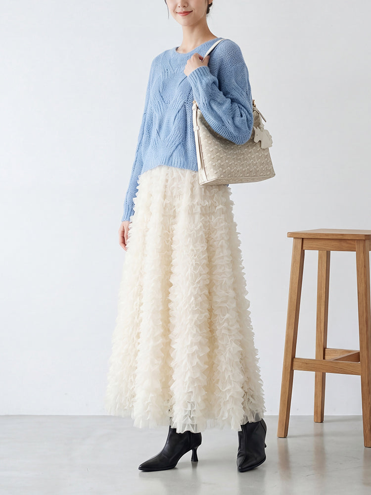 【ボリュームティアードスカート】 軽量で着心地抜群 洗濯機 OK 型崩れしにくい コーデしやすい万能スカート