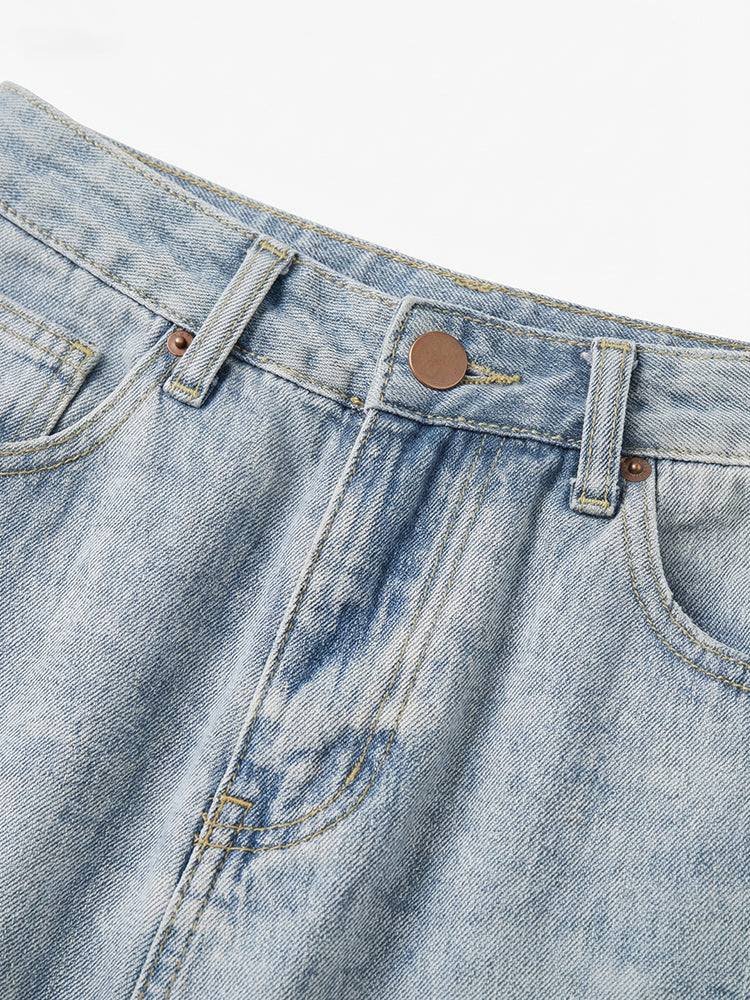 【ヴィンテージ デニム ロングスカート】 フロントスリット 脚長効果 すっきり見え 抜け感