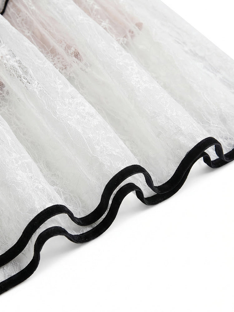 【フレンチレース プリーツ ロングスカート】 レイヤードデザイン ヒップ周りカバー すっきり見え 脚長効果 上品シルエット