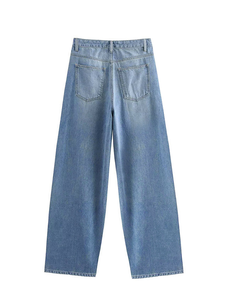 【 タイム限定 さらに20%OFF！！！】斜めボタンワイドデニム｜個性的な斜めデザインでウエストすっきり オールシーズン対応【大きめサイズですので、ワンサイズ下をおすすめします】