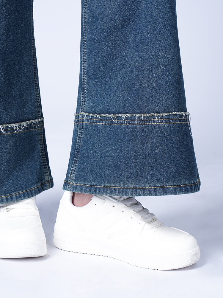 ハイウエスト裏起毛ワイドデニムパンツ