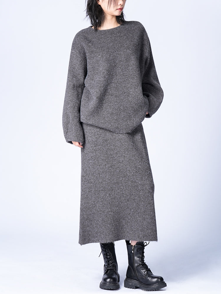 ラウンドネックニットスカートセット