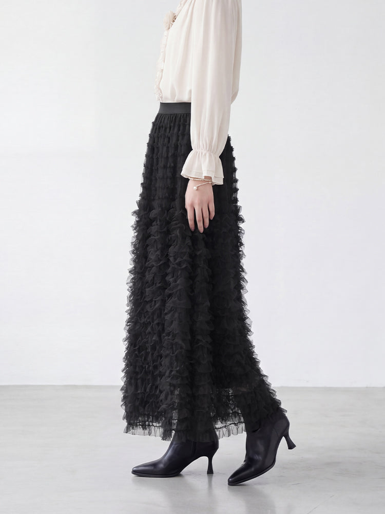 【ボリュームティアードスカート】 軽量で着心地抜群 洗濯機 OK 型崩れしにくい コーデしやすい万能スカート