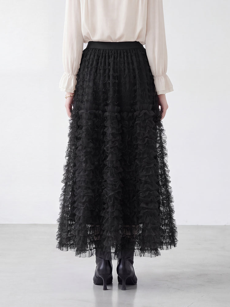 【ボリュームティアードスカート】 軽量で着心地抜群 洗濯機 OK 型崩れしにくい コーデしやすい万能スカート