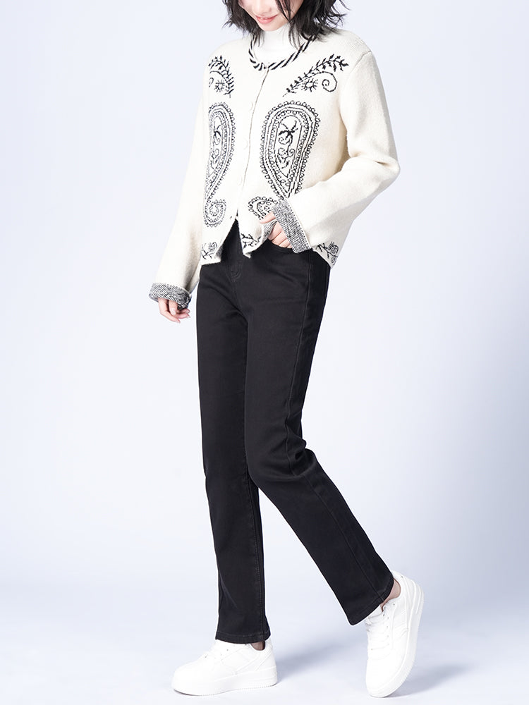 ブラック裏起毛ハイウエストデニムパンツ