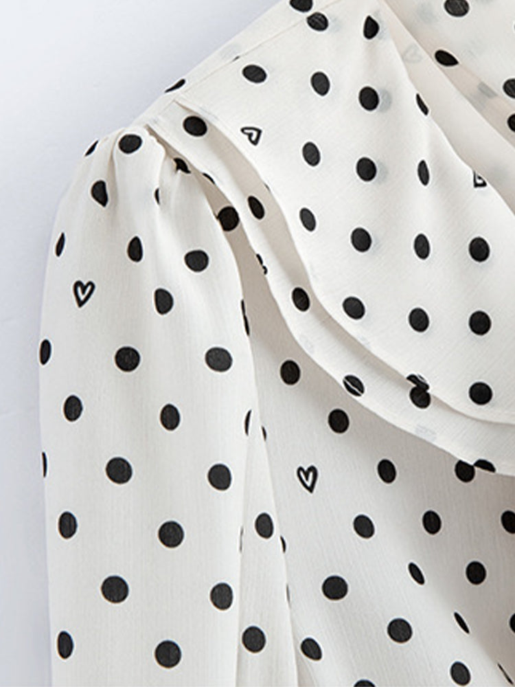 フレンチドットリボンブラウス