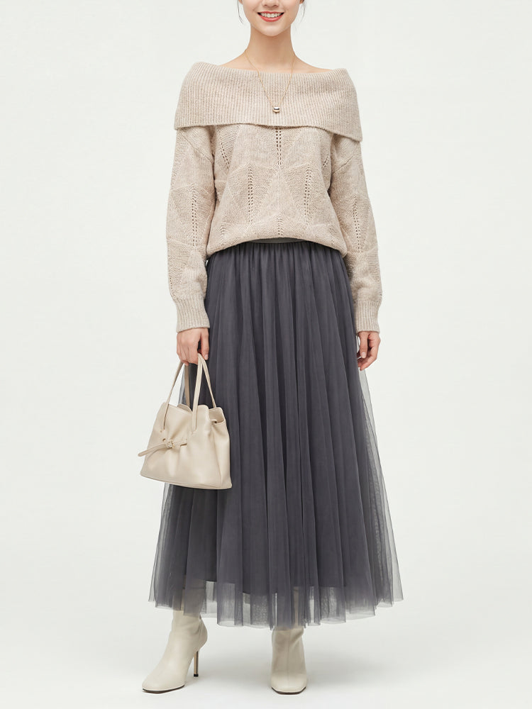 ウールオフショルダーゆったりニット