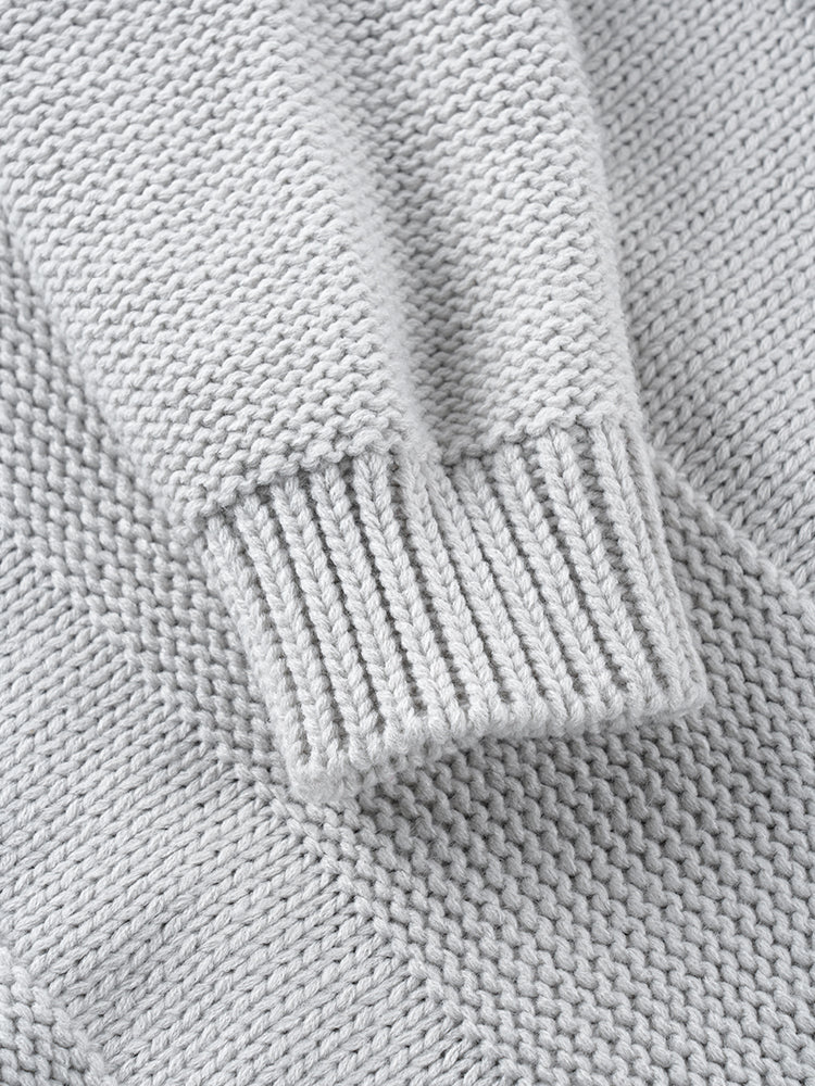 太め糸のリブ編みクルーネックセーター