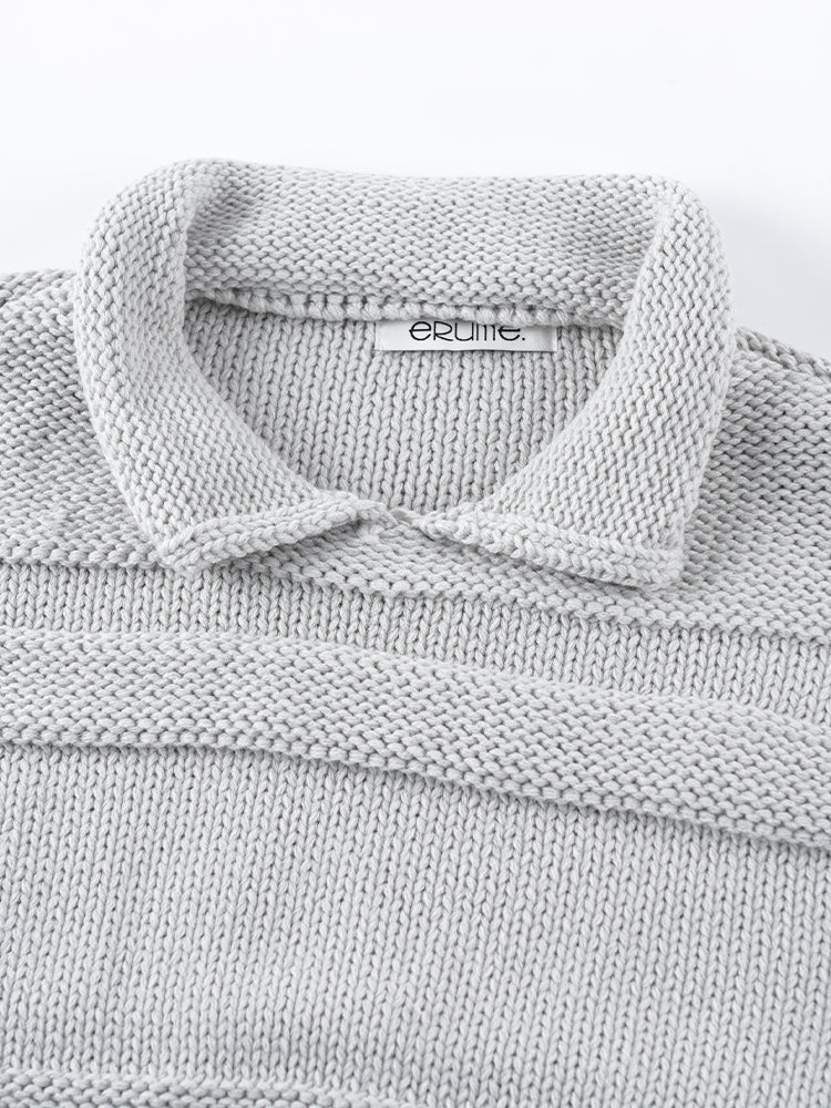 太め糸のリブ編みクルーネックセーター