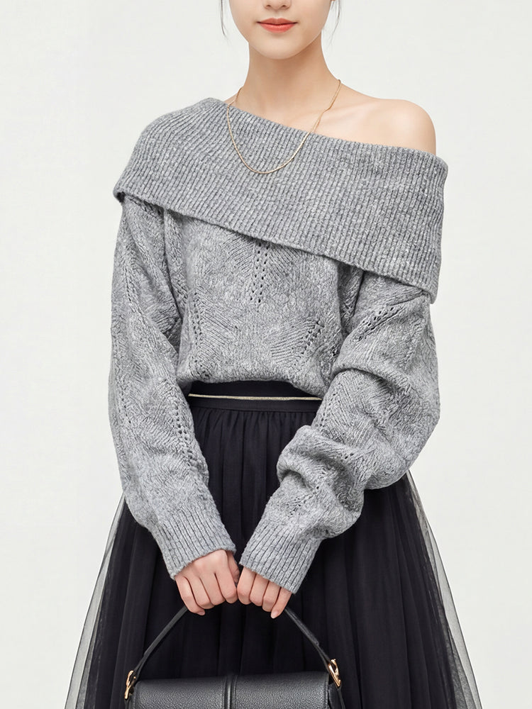 ウールオフショルダーゆったりニット