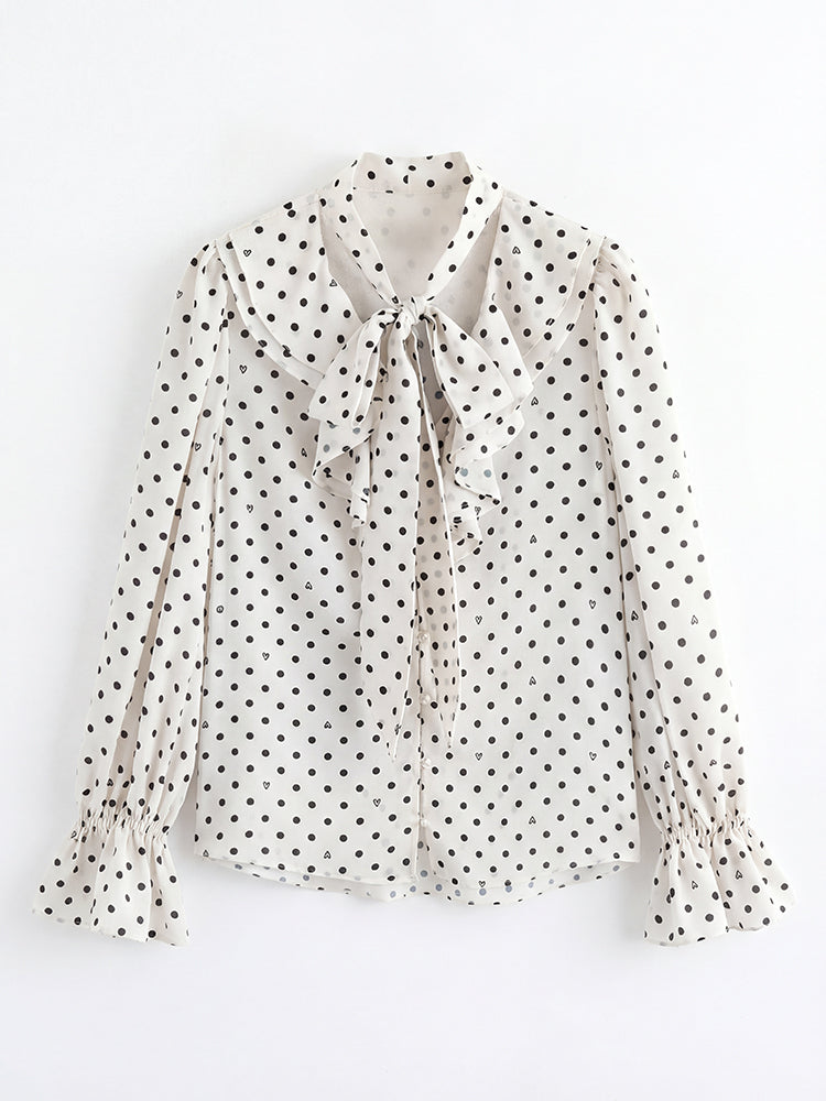 フレンチドットリボンブラウス