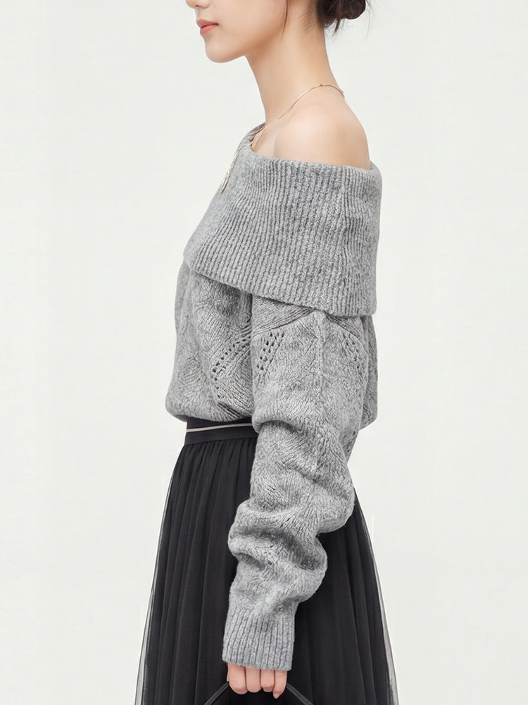 ウールオフショルダーゆったりニット