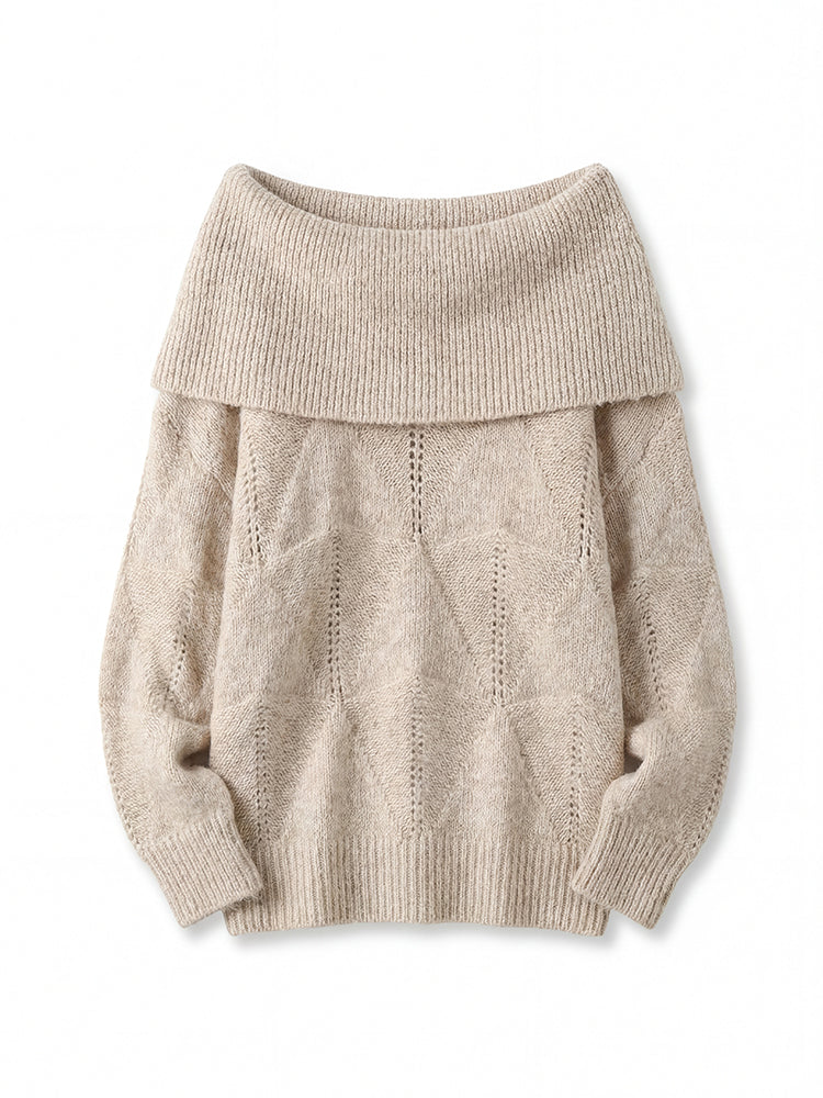 ウールオフショルダーゆったりニット