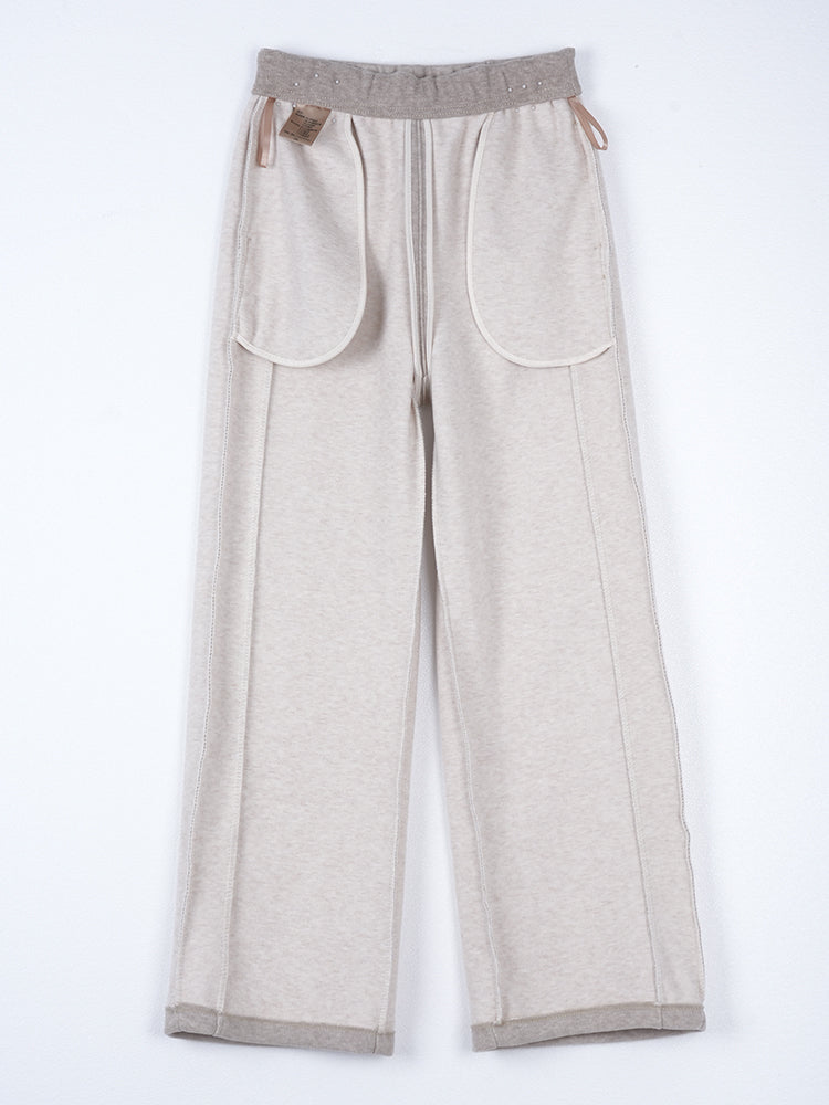 ウールシルク混糸厚手ワイドパンツ