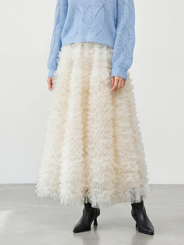 【ボリュームティアードスカート】 軽量で着心地抜群 洗濯機 OK 型崩れしにくい コーデしやすい万能スカート