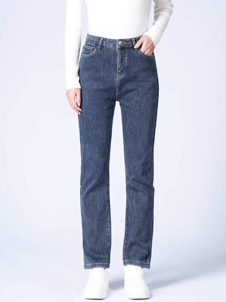 ブラック裏起毛ハイウエストデニムパンツ