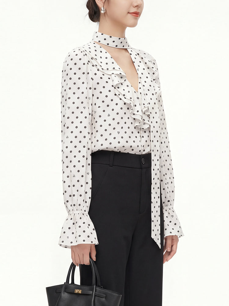 フレンチドットリボンブラウス