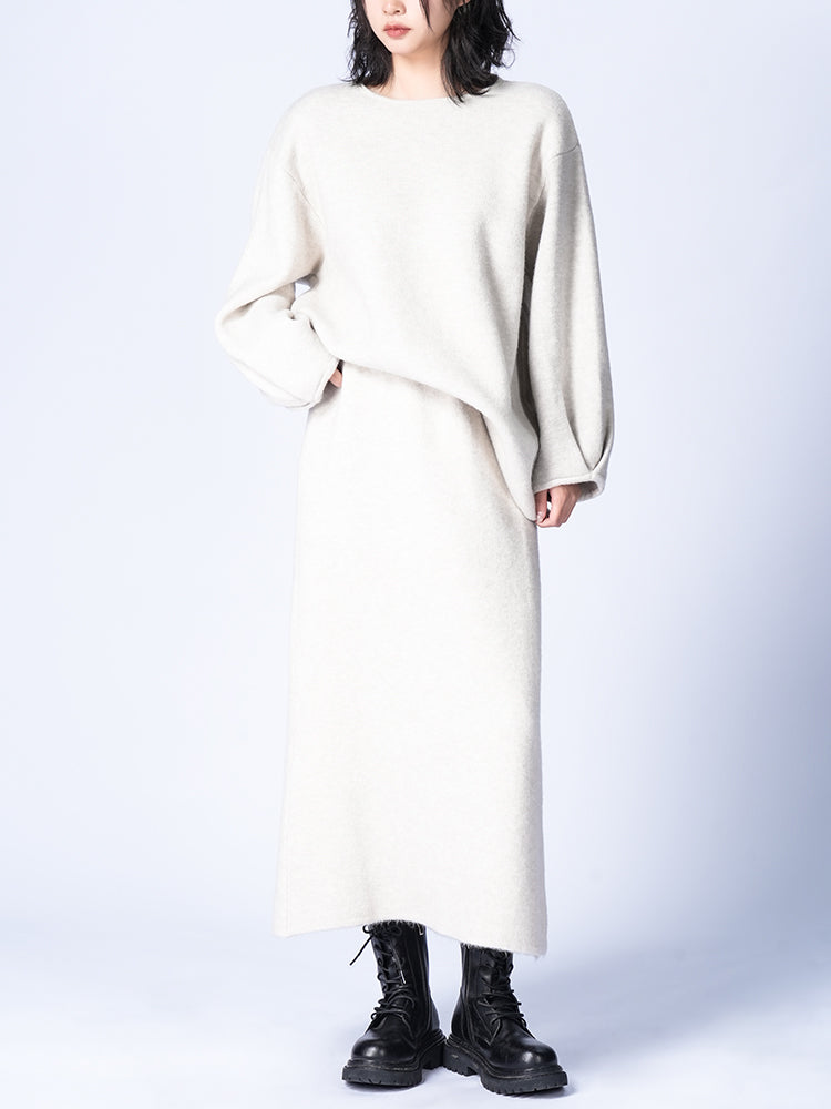 ラウンドネックニットスカートセット