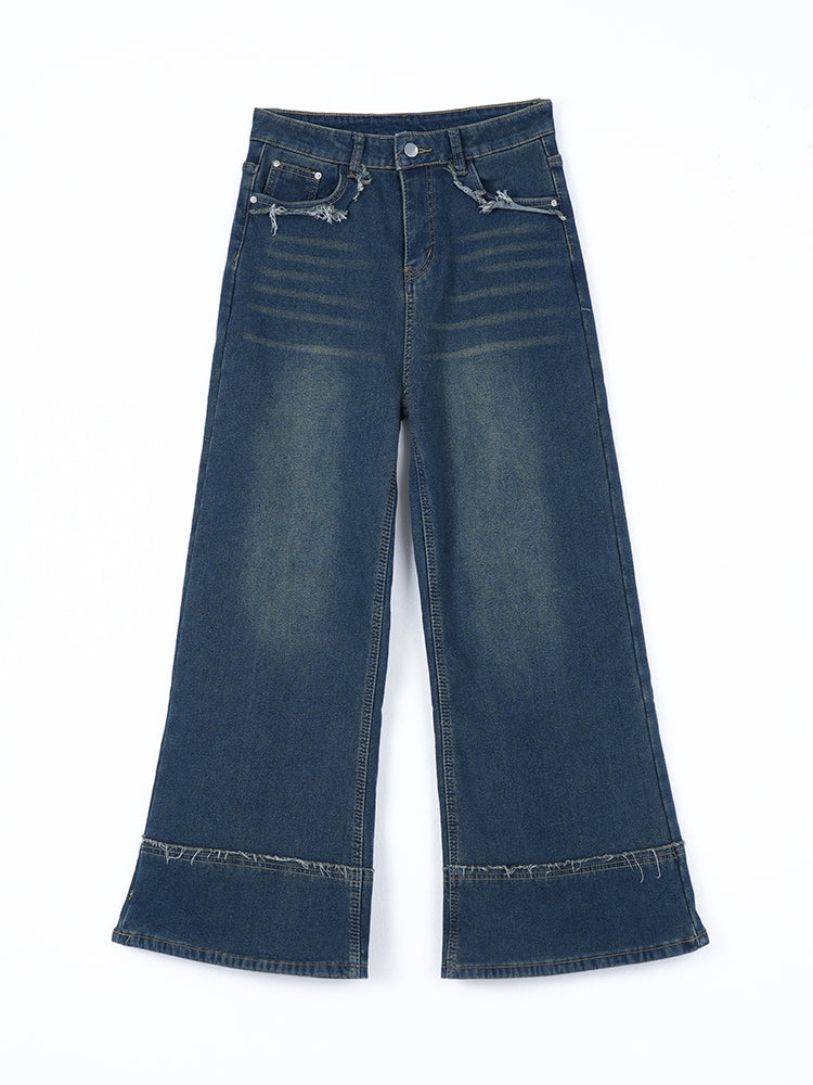 ハイウエスト裏起毛ワイドデニムパンツ