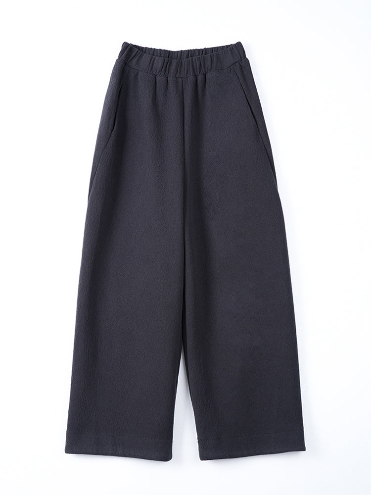 ウール裏フリースハイウエストワイドパンツ