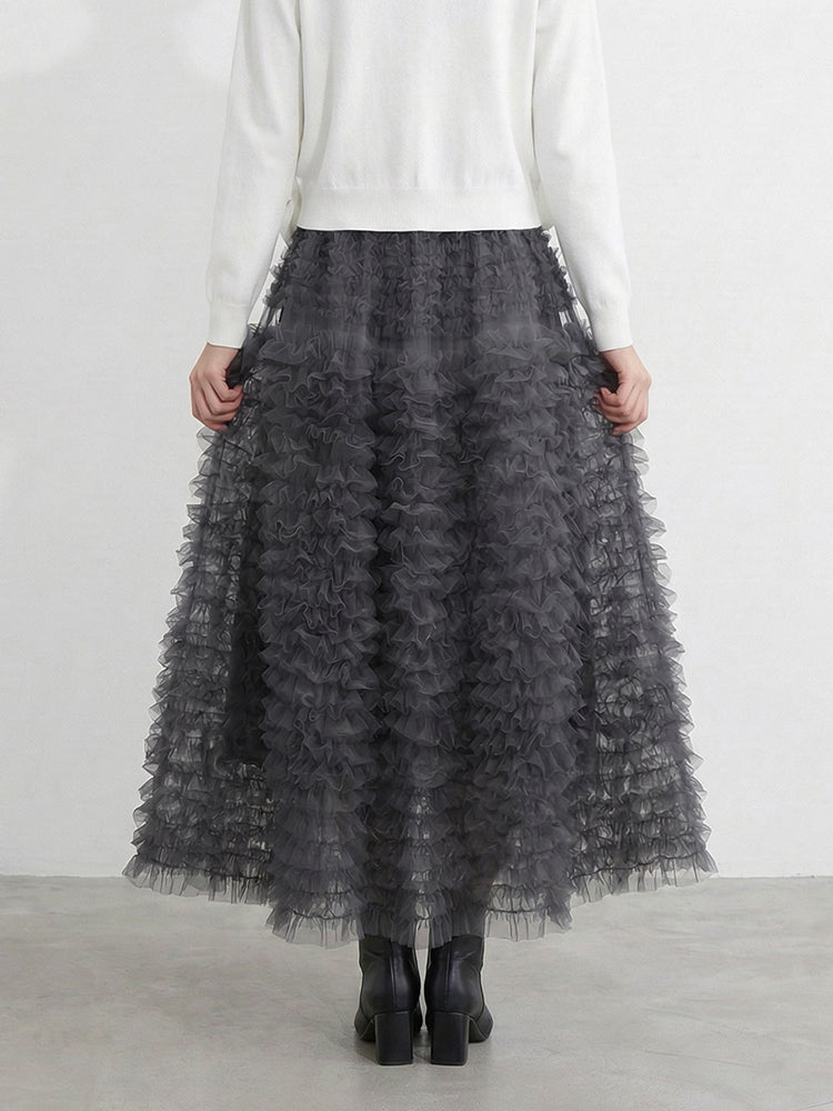 【ボリュームティアードスカート】 軽量で着心地抜群 洗濯機 OK 型崩れしにくい コーデしやすい万能スカート