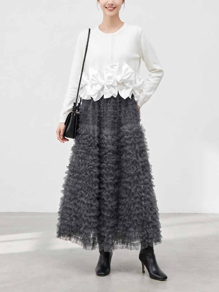 【ボリュームティアードスカート】 軽量で着心地抜群 洗濯機 OK 型崩れしにくい コーデしやすい万能スカート