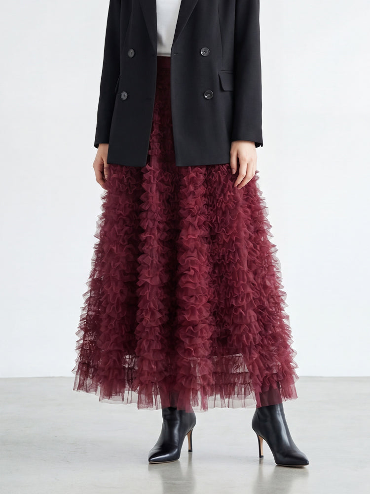 【ボリュームティアードスカート】 軽量で着心地抜群 洗濯機 OK 型崩れしにくい コーデしやすい万能スカート