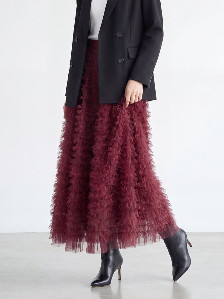 【ボリュームティアードスカート】 軽量で着心地抜群 洗濯機 OK 型崩れしにくい コーデしやすい万能スカート