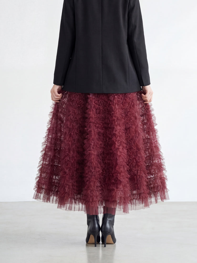 【ボリュームティアードスカート】 軽量で着心地抜群 洗濯機 OK 型崩れしにくい コーデしやすい万能スカート