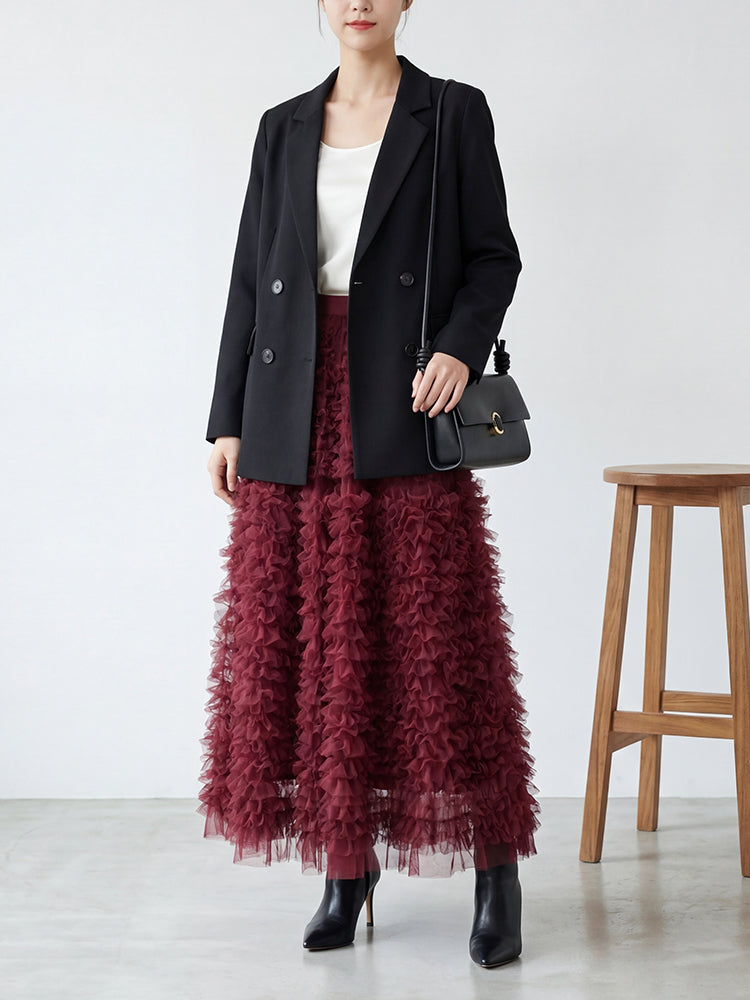 【ボリュームティアードスカート】 軽量で着心地抜群 洗濯機 OK 型崩れしにくい コーデしやすい万能スカート