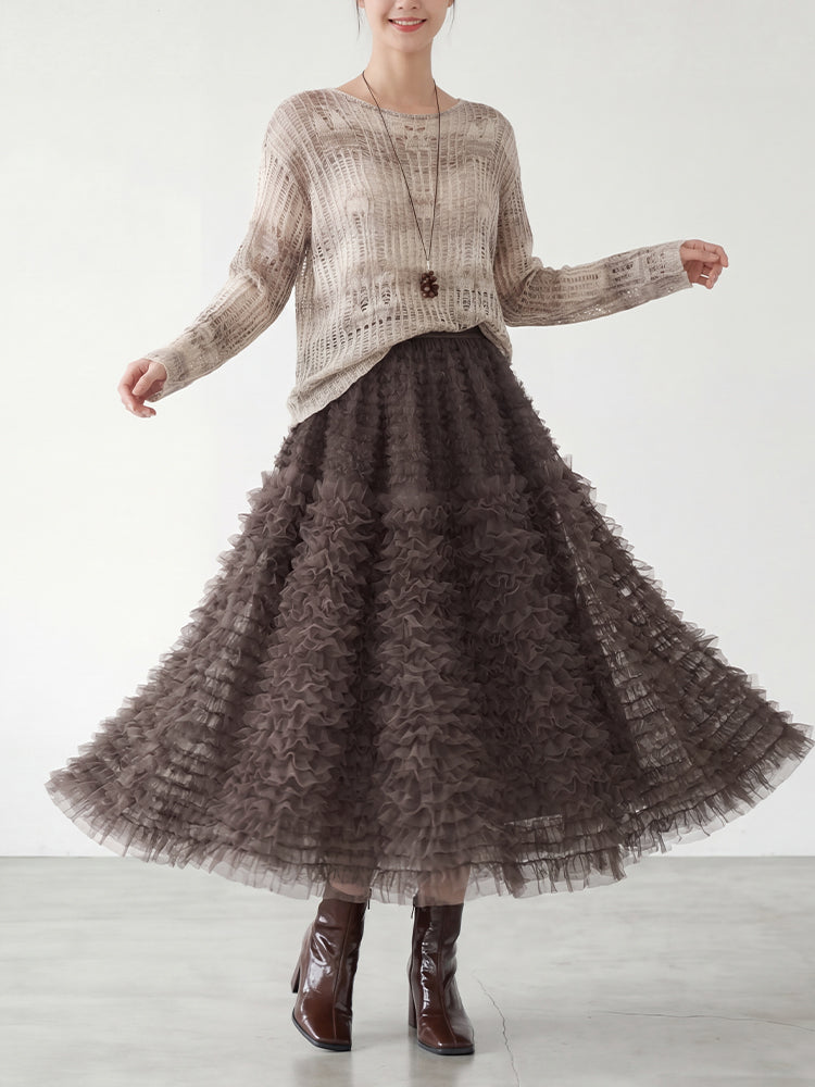 【ボリュームティアードスカート】 軽量で着心地抜群 洗濯機 OK 型崩れしにくい コーデしやすい万能スカート