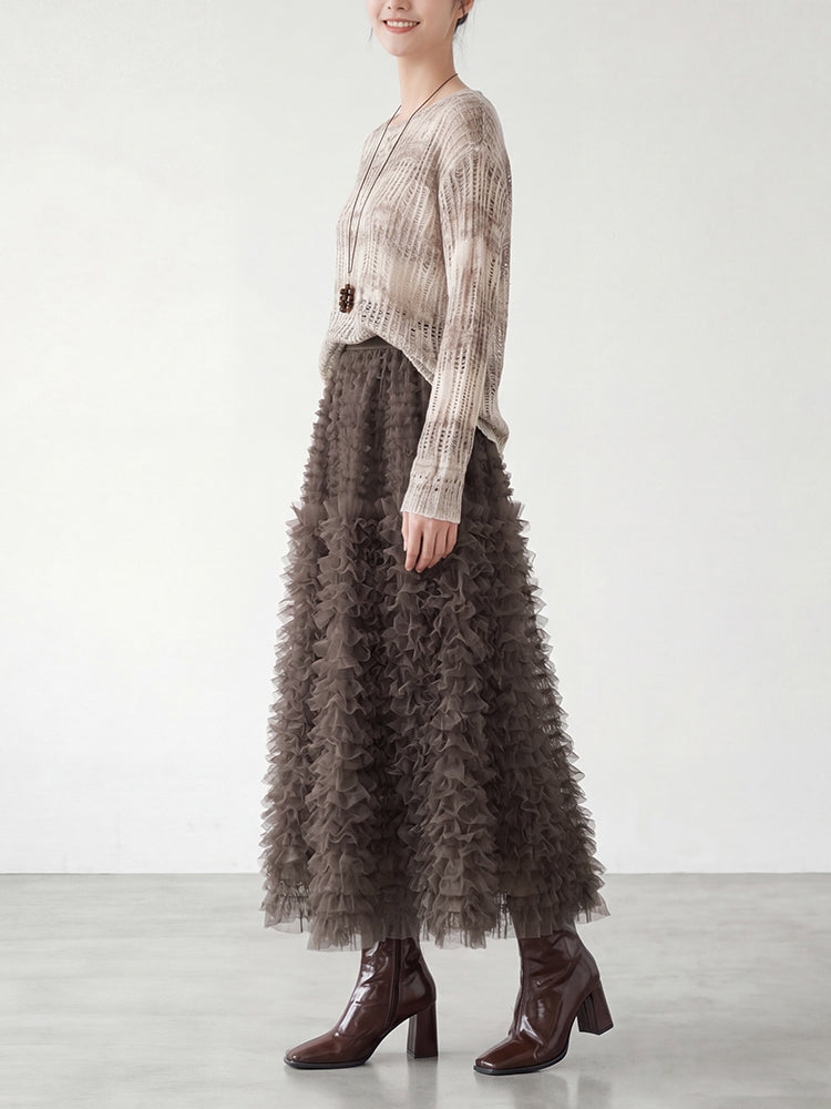 【ボリュームティアードスカート】 軽量で着心地抜群 洗濯機 OK 型崩れしにくい コーデしやすい万能スカート