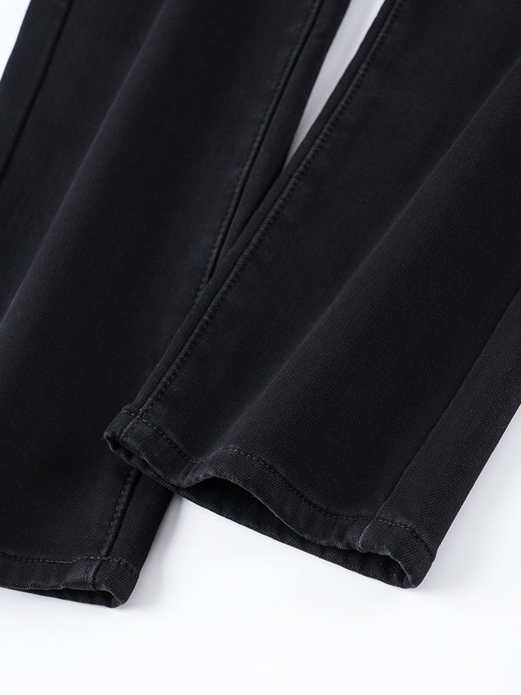 ブラック裏起毛ハイウエストデニムパンツ