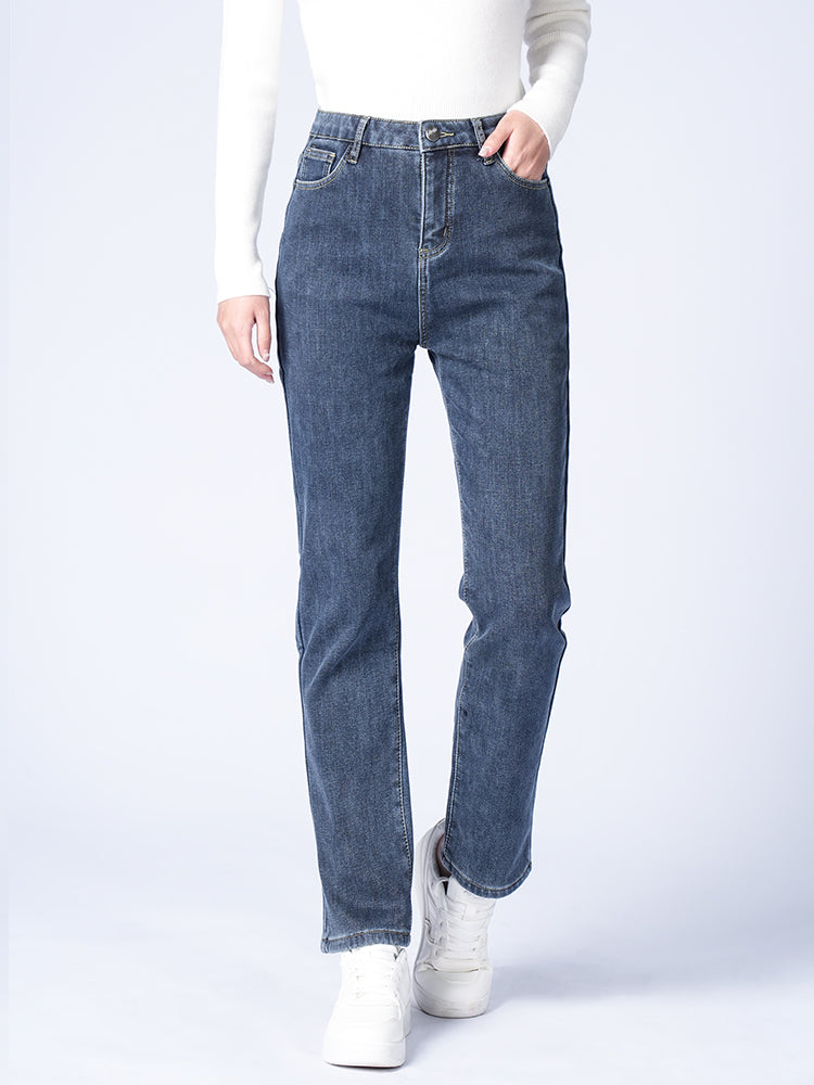 ブラック裏起毛ハイウエストデニムパンツ