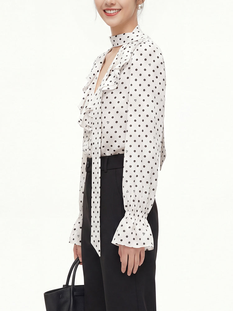 フレンチドットリボンブラウス
