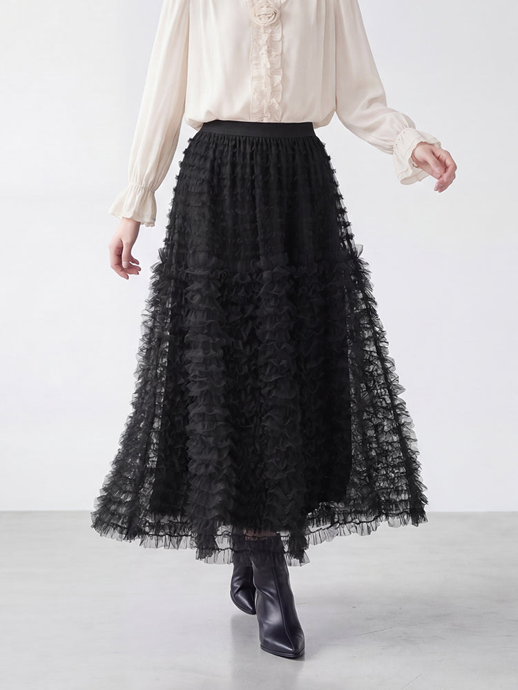 【ボリュームティアードスカート】 軽量で着心地抜群 洗濯機 OK 型崩れしにくい コーデしやすい万能スカート