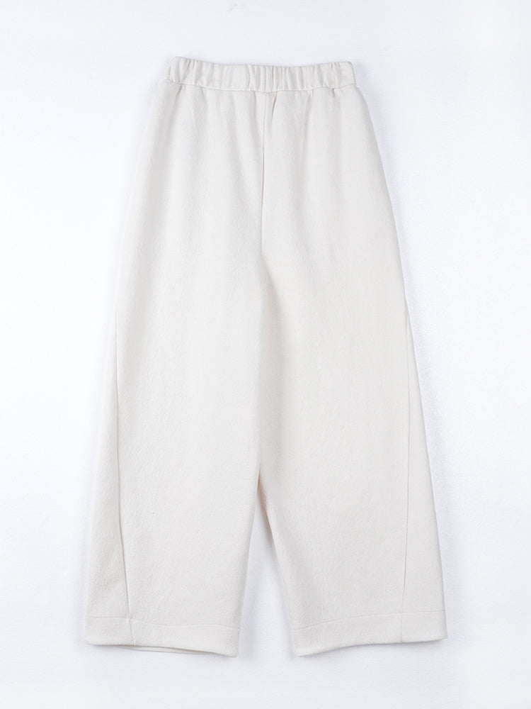 ウール裏フリースハイウエストワイドパンツ