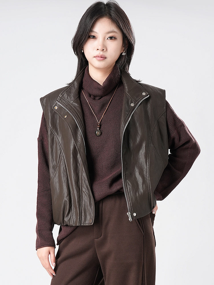 裾ドローストリングレザージャケット