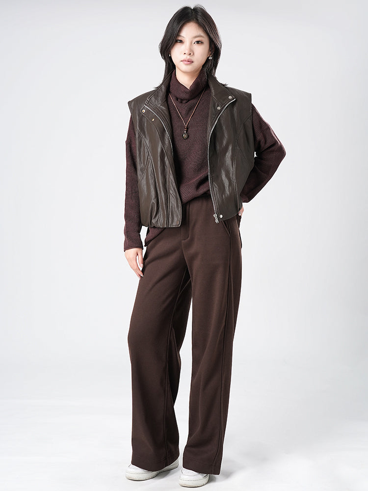 裾ドローストリングレザージャケット