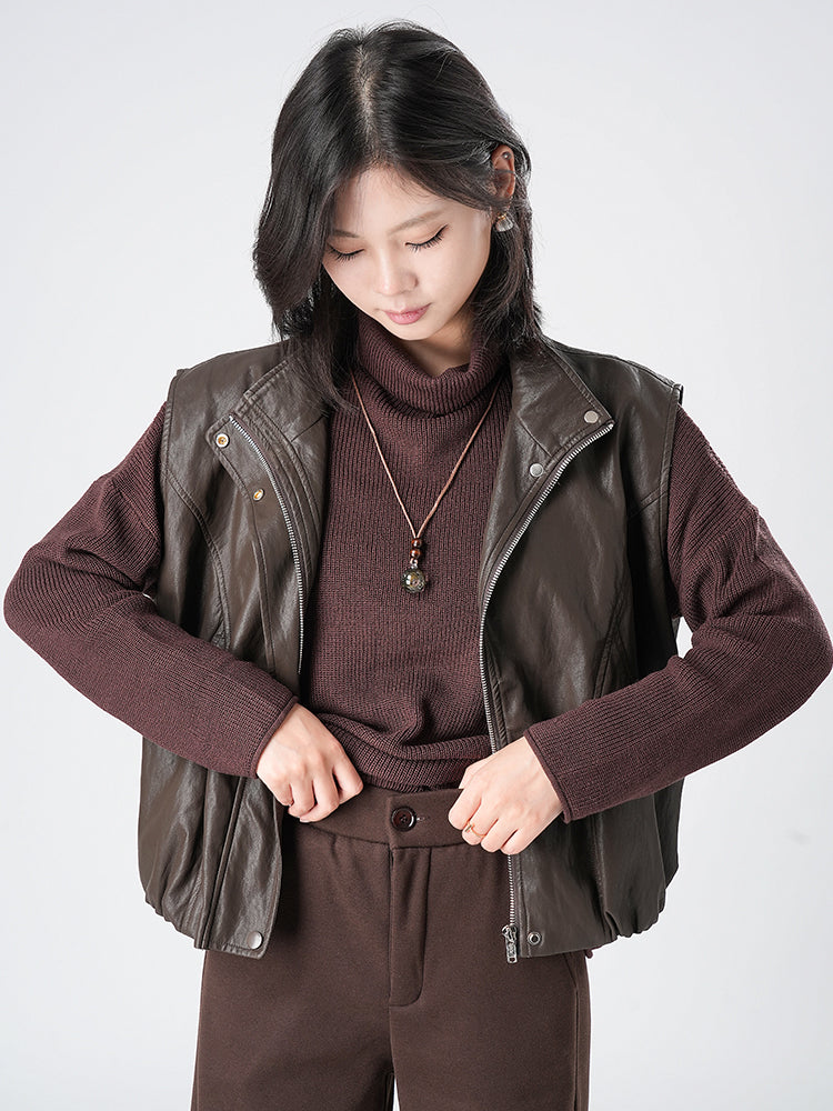 裾ドローストリングレザージャケット