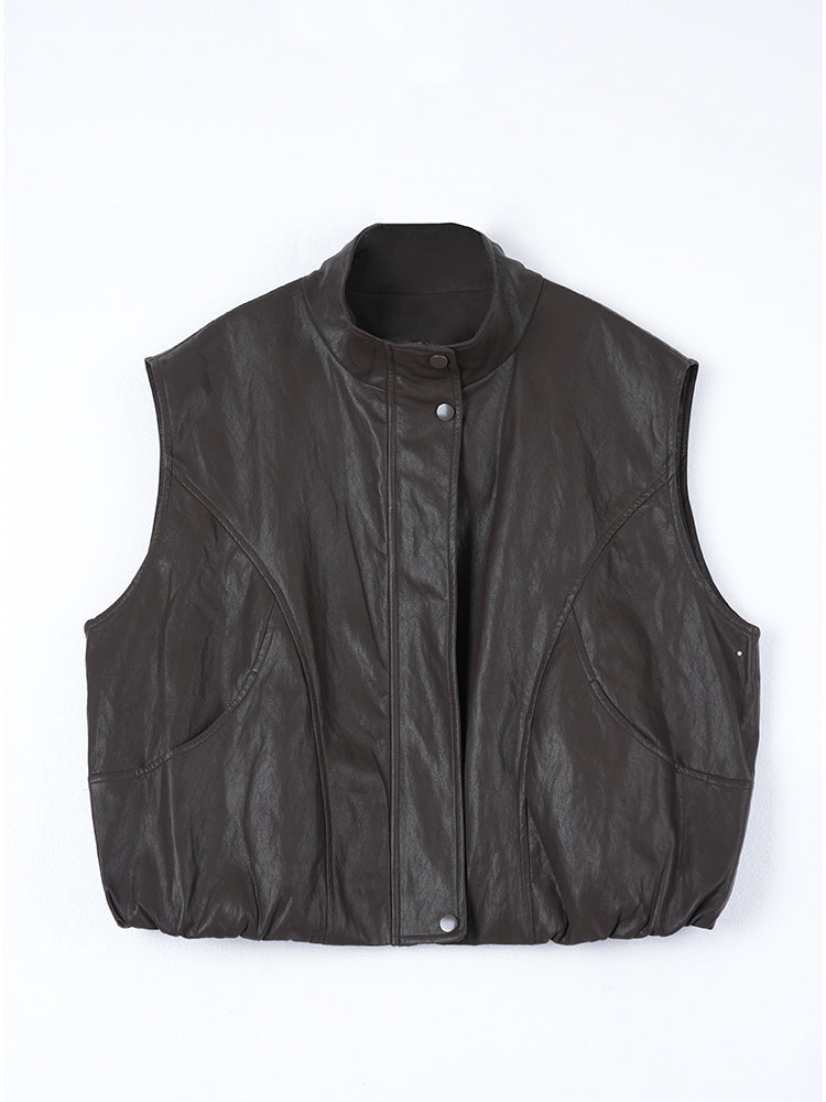 裾ドローストリングレザージャケット